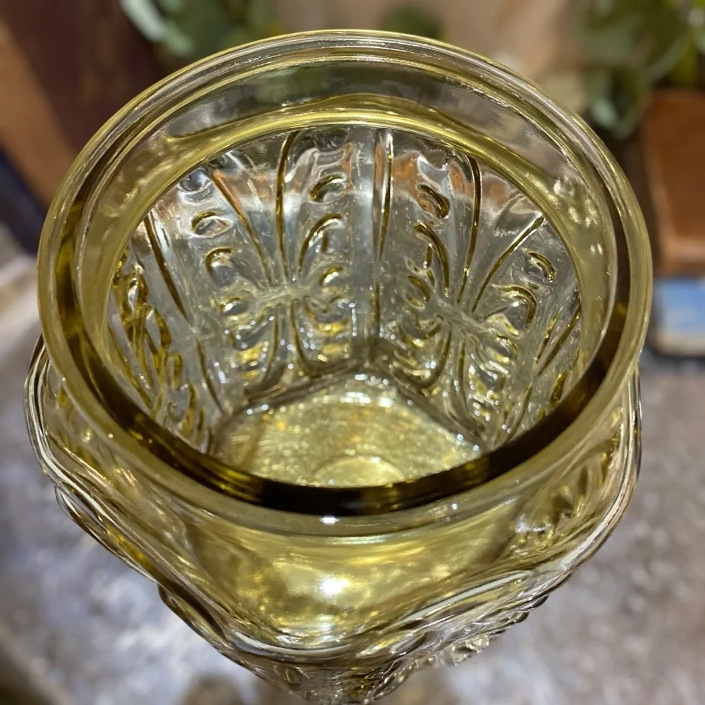 Vintage LE Smith Amber Large Canister Imperial Atterbury Scroll